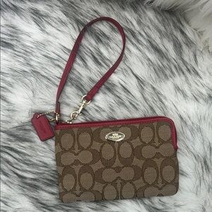 Coach Signature Brown and Red Wristlet